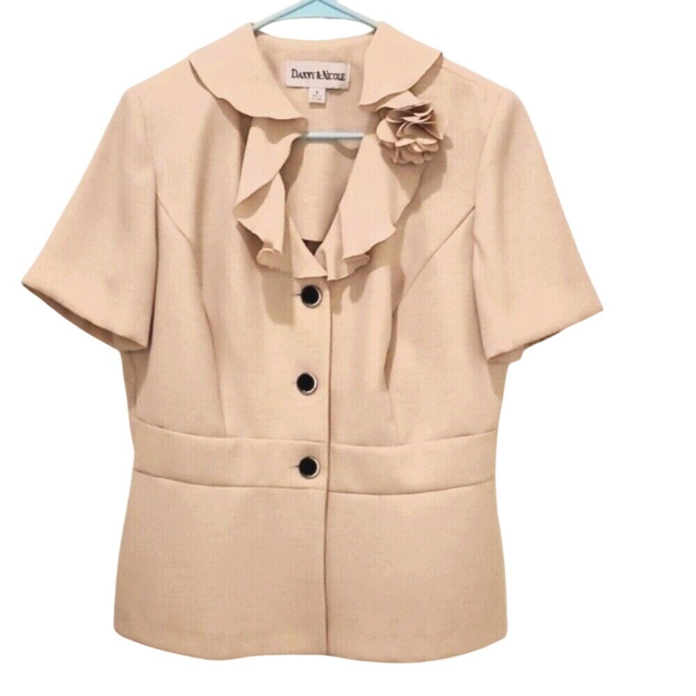 Danny & Nicole Dressy Jacket Ruffle Short Sleeve Beige Size 8